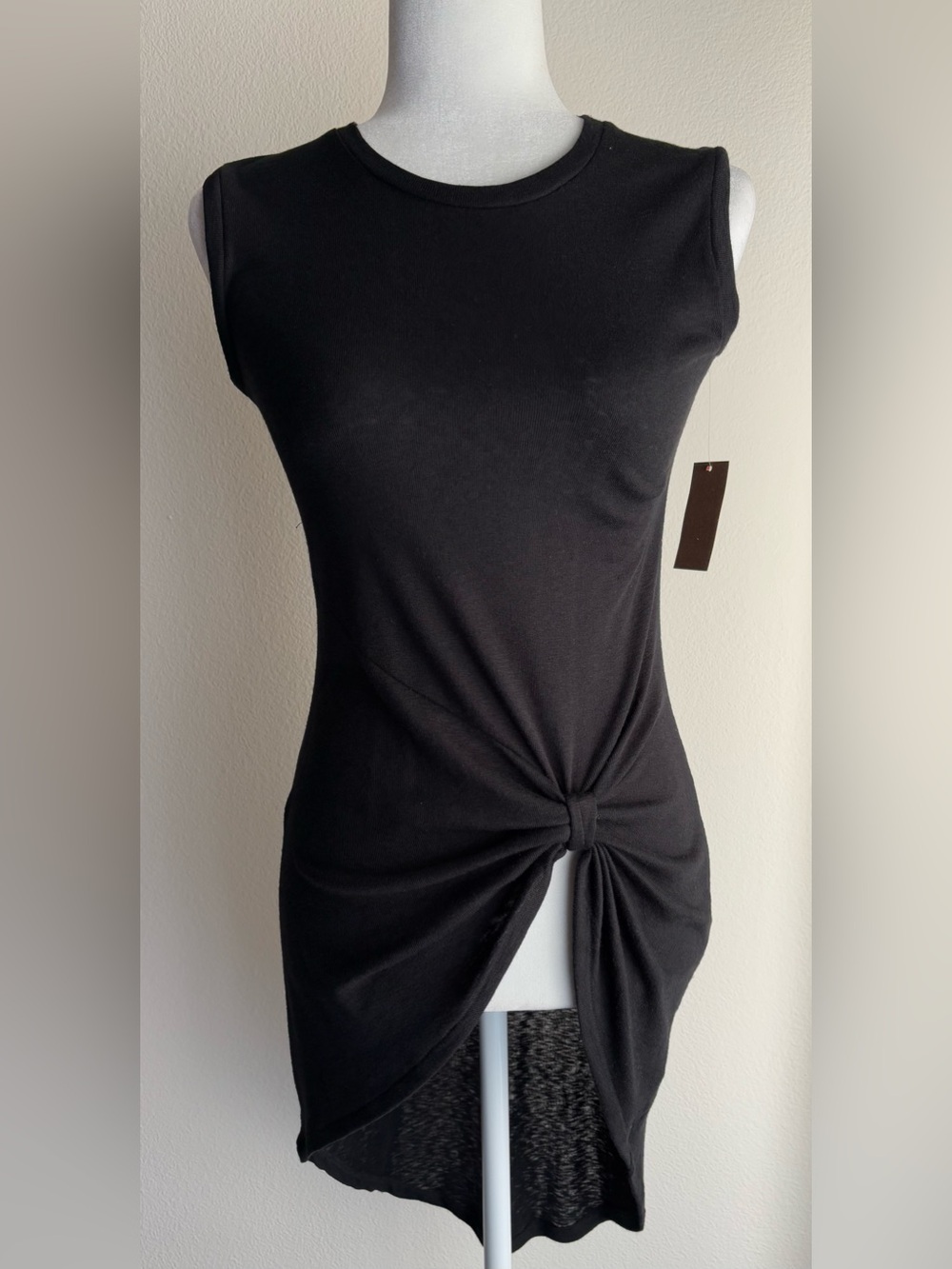 Rachel Roy Black Sleeveless Side Twist Front Midi Shirt Dress